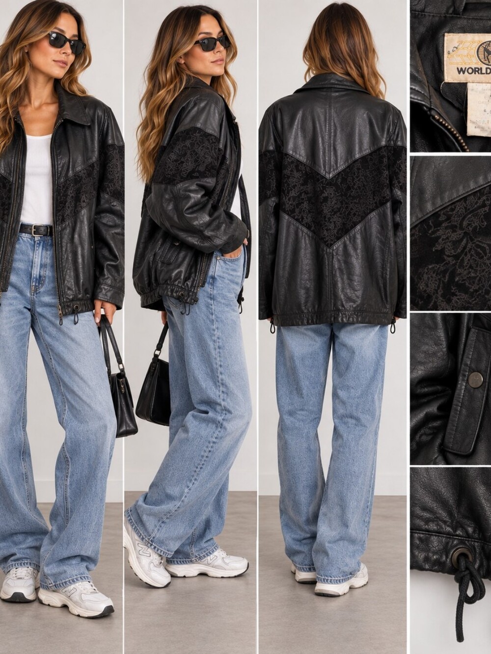 Women's Black Leather Vintage Suede-Leather Style Field Jacket